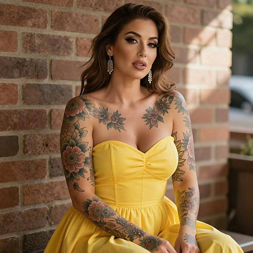 Tattooed Woman in Yellow Dress