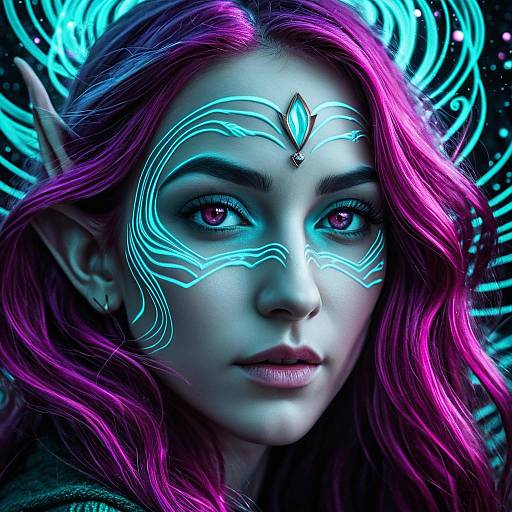 Close-up of Magical Elf Woman with Glowing Symbols