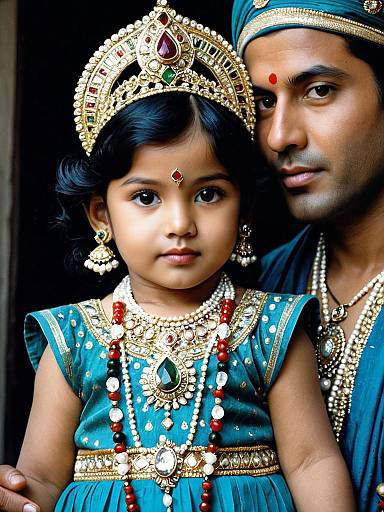 Indian Child and Man in Traditional Radha Krishna Attire