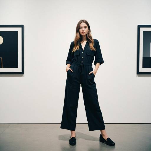 Woman in Black Jumpsuit Standing in Gallery