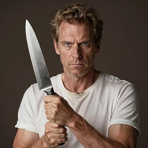 Determined Man with Knife Portrait