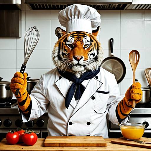 Anthropomorphic Tiger Chef in Kitchen