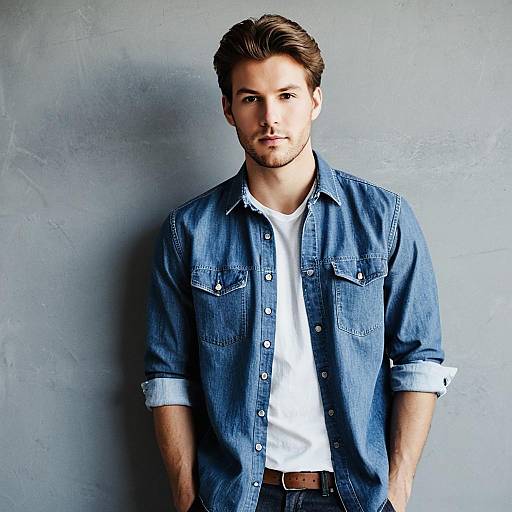 Young Man in Denim Shirt Portrait