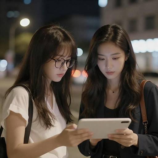 Nighttime City Portrait of Two Women