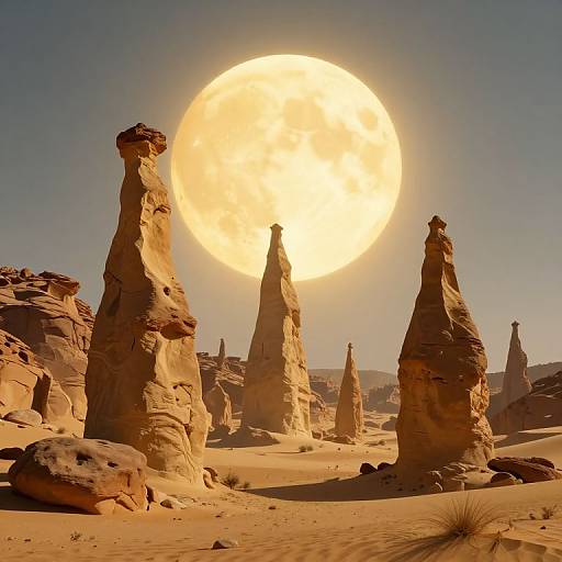 Surreal Golden Desert with Luminous Orb