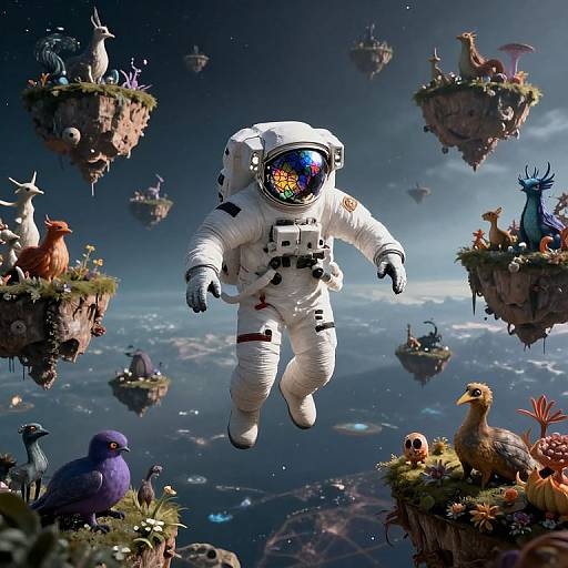 Surreal Astronaut Among Floating Archipelagos