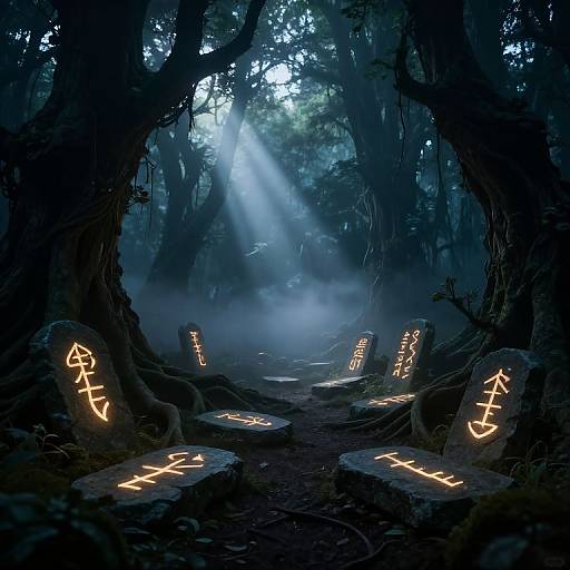 Mystical Twilight Forest with Glowing Runes