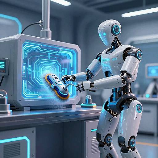 Futuristic Robot Cleaning Sci-Fi Lab