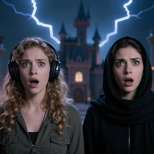 Surprised Women in a Lightning Storm