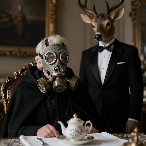 Mysterious Encounter in Dimly Lit Room