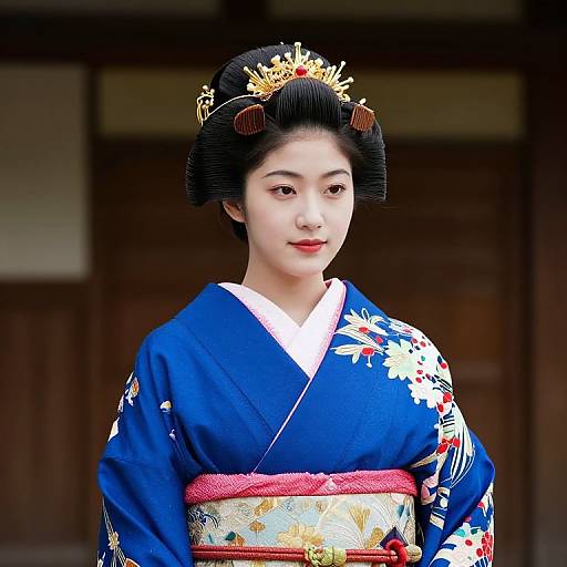 Elegant Woman in Blue Kimono