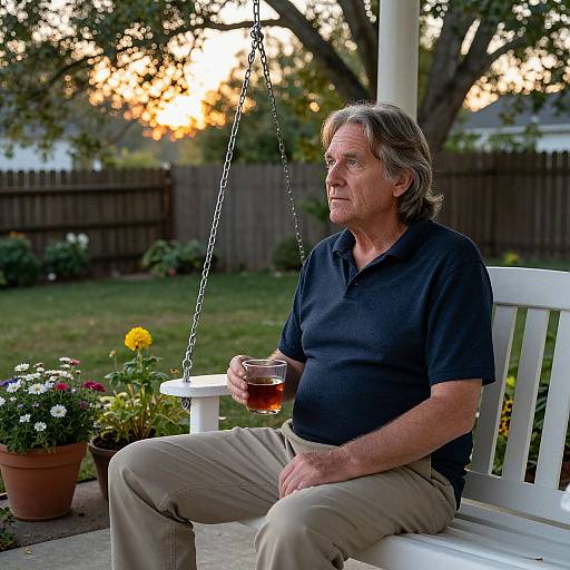 Thoughtful Older Man on Porch Swing