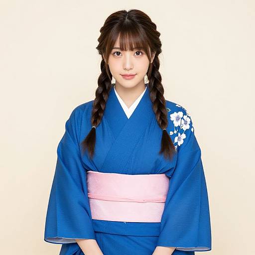 Girl in Blue Kimono with Braids