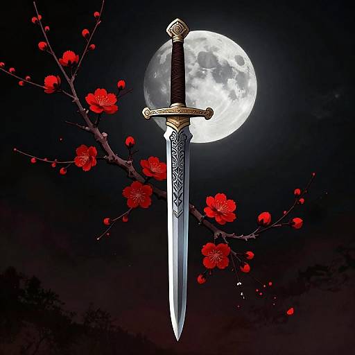 Intricate Sword with Red Blossoms