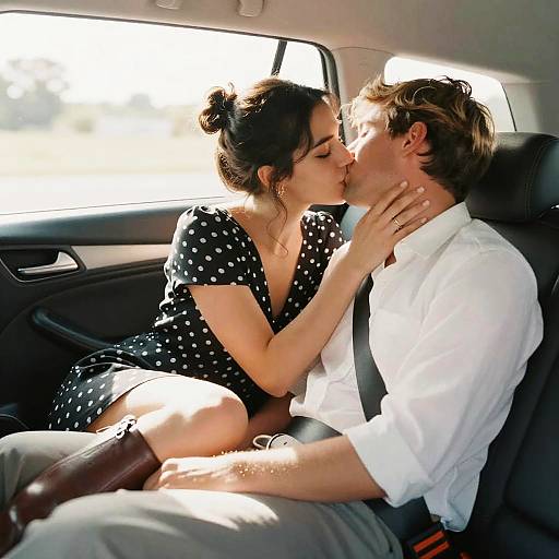 Couple Kissing in Car Backseat