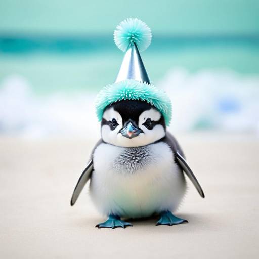 Curious Little Blue Penguin with Party Hat