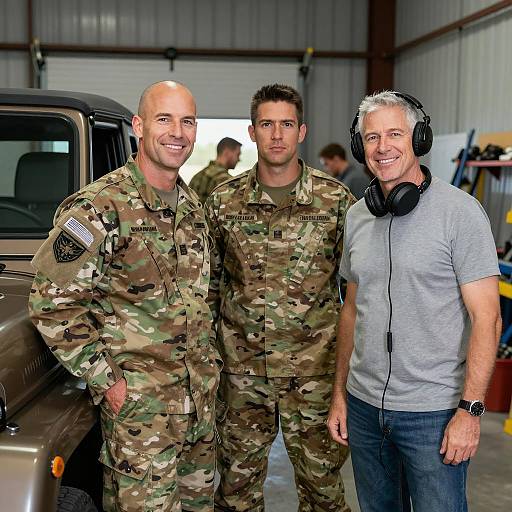 Three Men in an Industrial Garage Scene