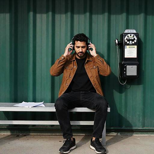 Calm Man with Headphones in Urban Setting