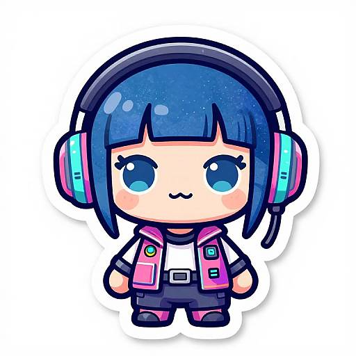 Vibrant Cyberpunk Chibi Sticker