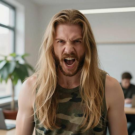 Intense Man in Camo Tank Top