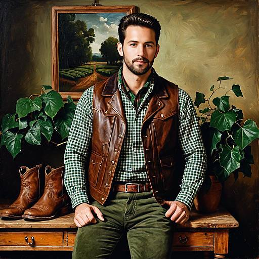 Ivy League Cowboy: Bold Oil Painting