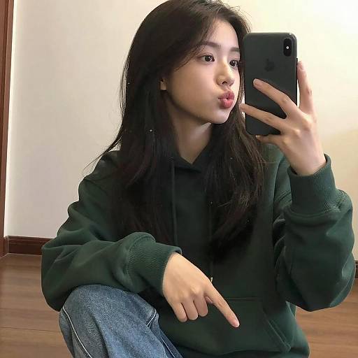 Young Woman Playful Mirror Selfie