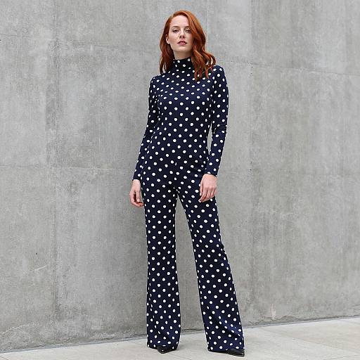 Red Haired Woman in Polka Dot Jumpsuit