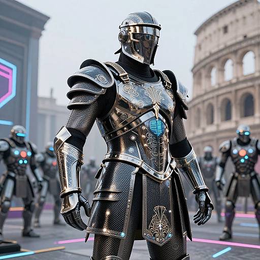 Futuristic Roman Armor in Neon Battle