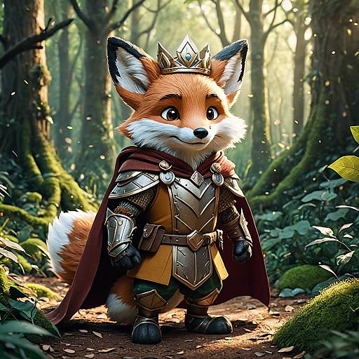 Anthropomorphic Fox King in Fantasy Forest