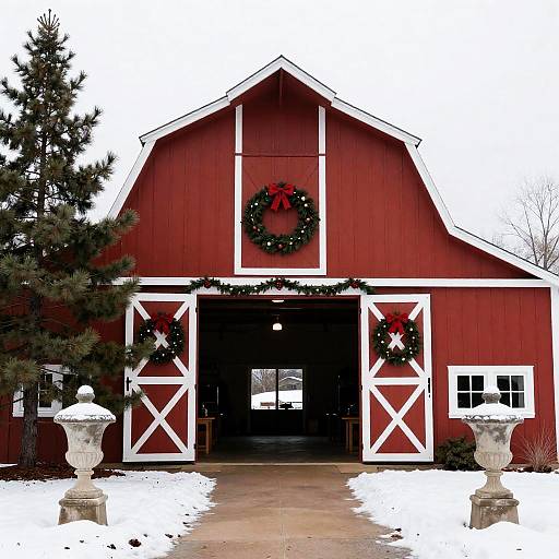Festive Red Barn with Christmas Cheer