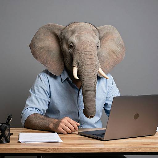Anthropomorphic Elephant Working at Desk