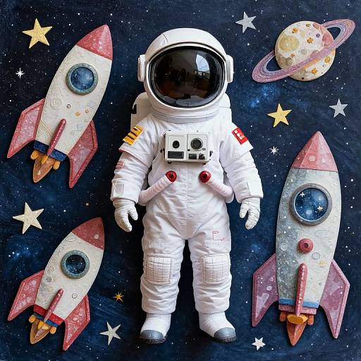 Embellished Decoupage Astronaut with Rockets and Stars