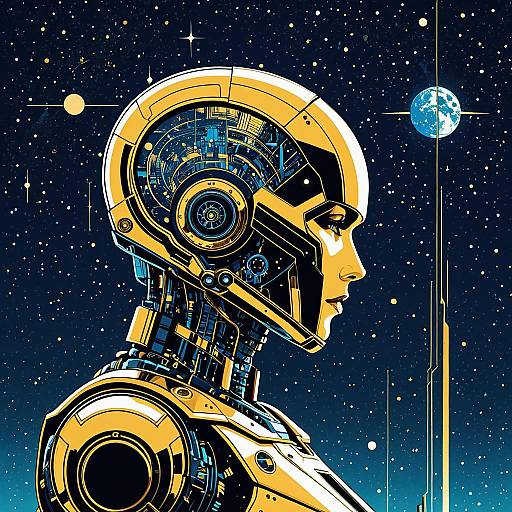Futuristic AI Robot in Celestial Space