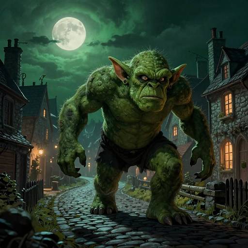 Menacing Troll Sneaking Through Village