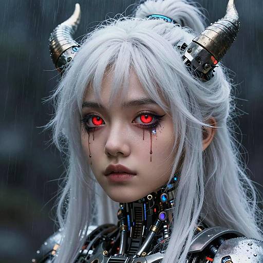 Cyberpunk Female Android with Glowing Red Eyes