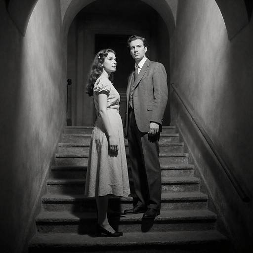 Vintage Couple on Dim Arched Steps