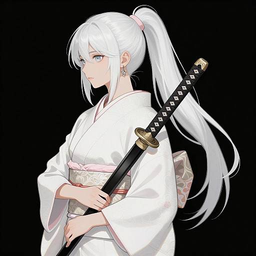 Elegant White-Haired Woman in Kimono
