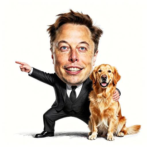 Caricature Hybrid of Elon Musk and Golden Retriever