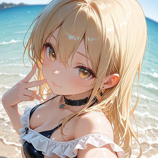 Charming Beach Selfie of a Bikini Model