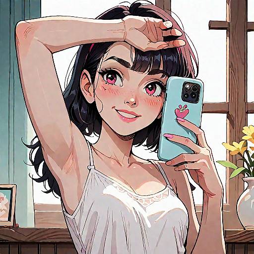 Anime Girl Selfie with Smartphone