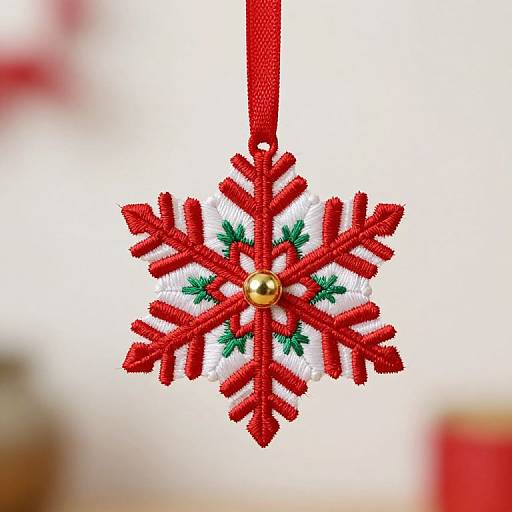 Embroidered Snowflake Ornament with Ribbon
