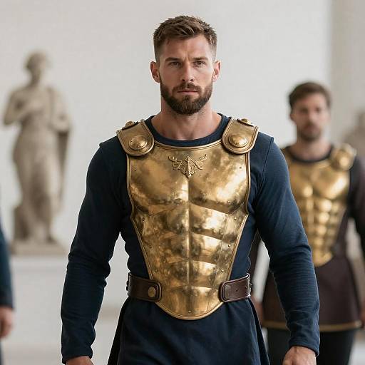 Muscular Bearded Warrior in Blue Tunic