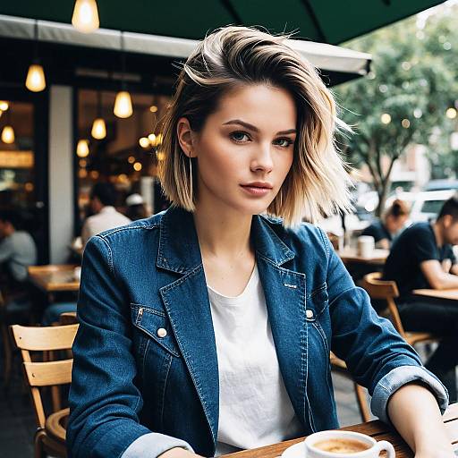 Fashion Model with Burst Fade Hairstyle at Café