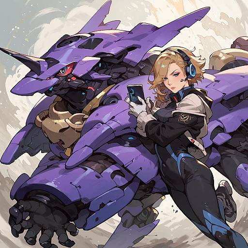 Annoyed Character in Bodysuit with Headphones