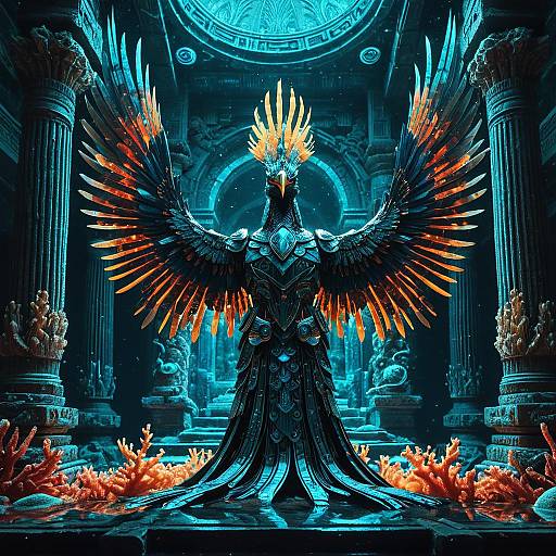 Mechanical Phoenix in Ancient Submerged Temple