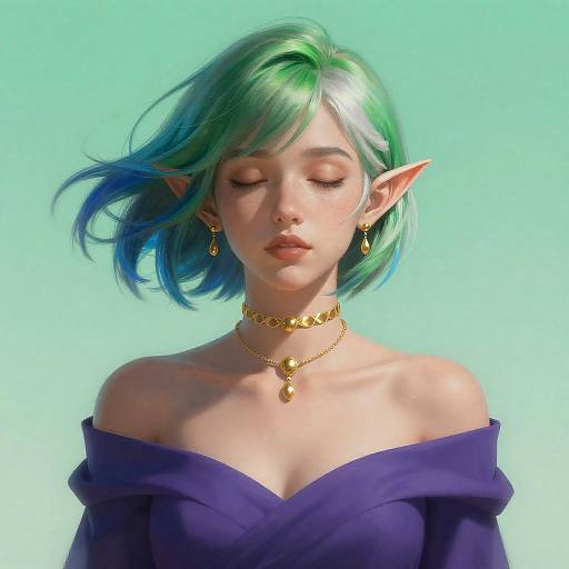 Moonlit Elf Portrait with Multicolored Hair