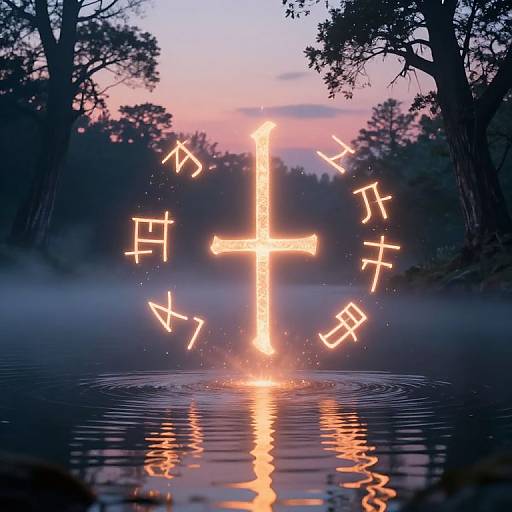 Glowing Runic Hierography at Dusk