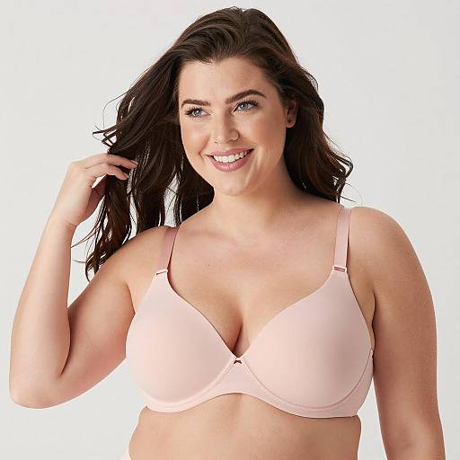 Smiling Woman in Pale Pink Lingerie