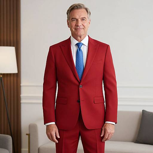 Man in Red Suit with Blue Tie