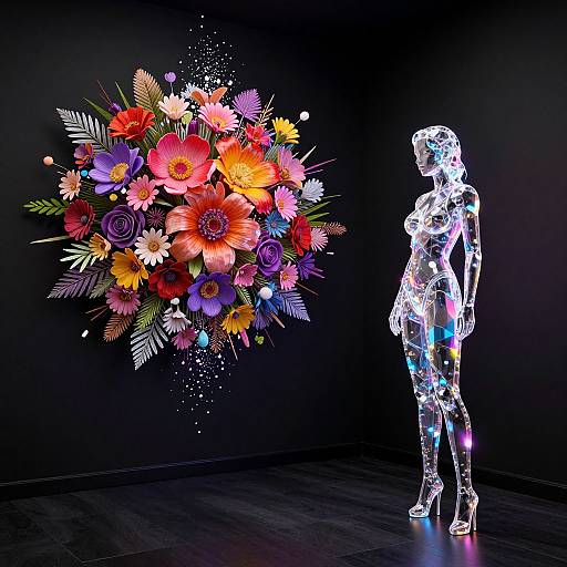 Hyper-Realistic Neon Crystal Flower Room